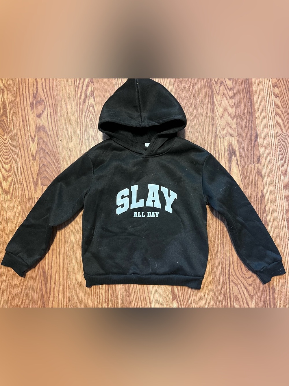 SHEIN Black Hoodie with White "SLAY ALL DAY" Graphic
